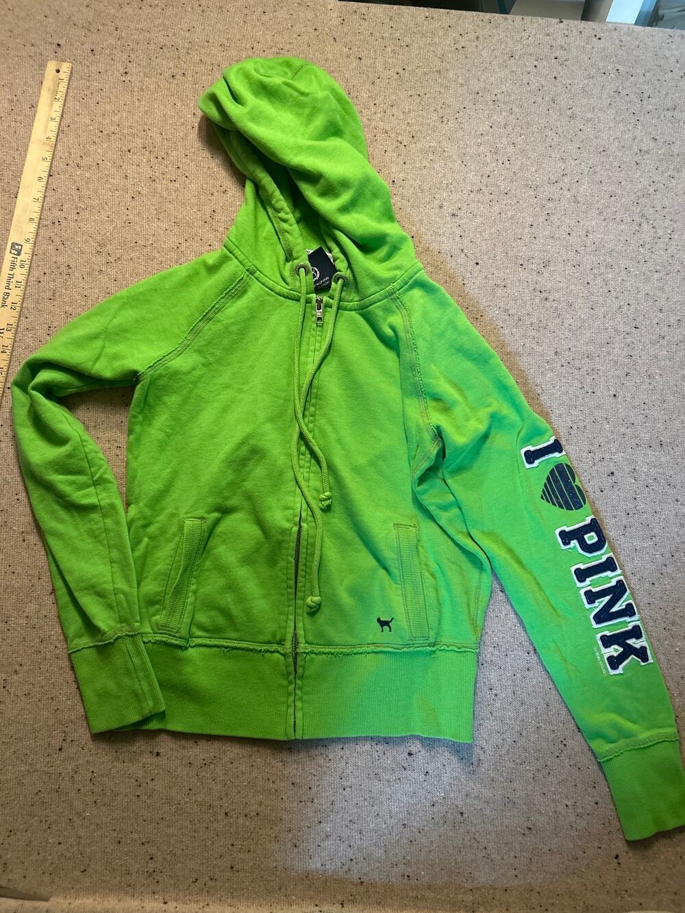 Victoria's Secret I Love Pink Spell Out Full Zip Hoodie Jacket Sweat Small Y2K